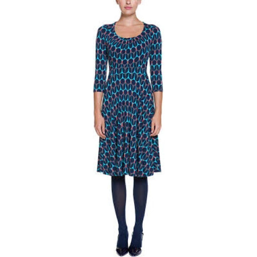 Boden Highgate knit dress 4L long tall blue red grey print